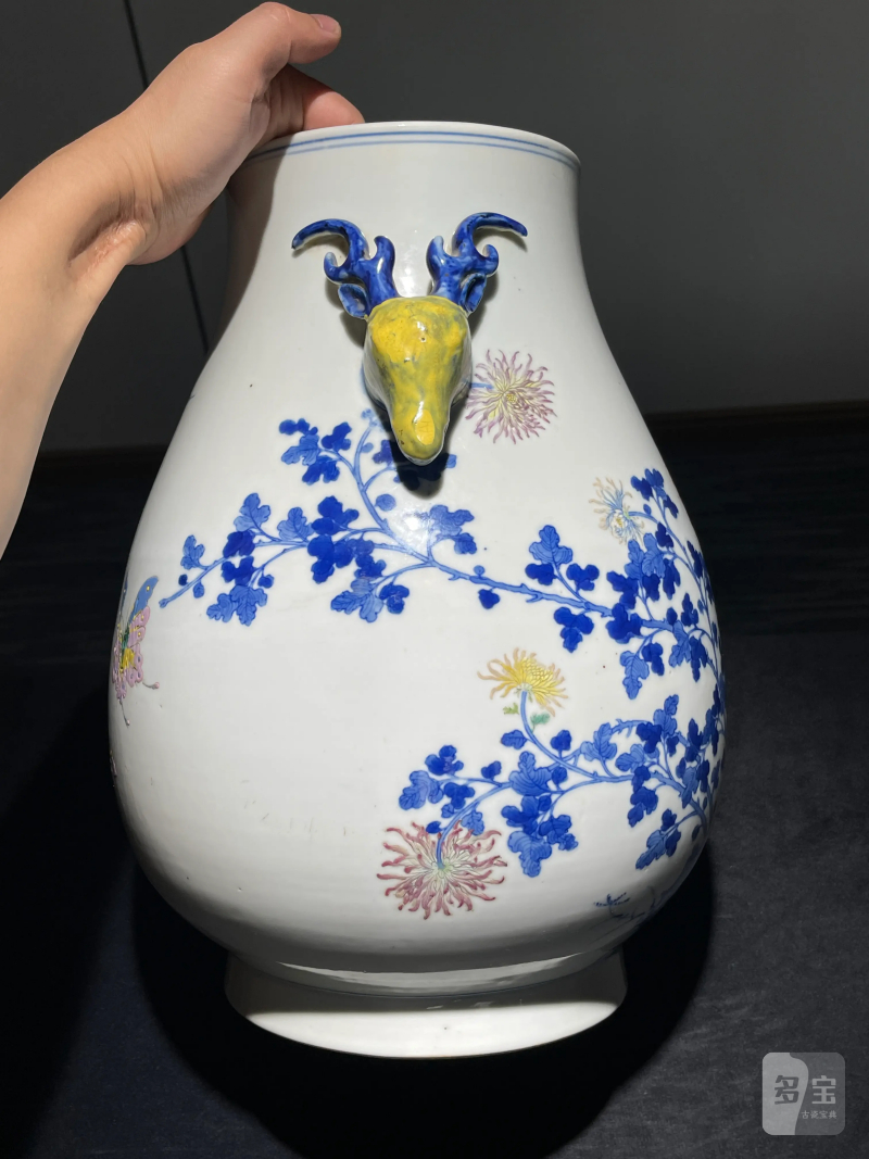 清光绪 青花粉彩花卉纹鹿头尊 - 图5